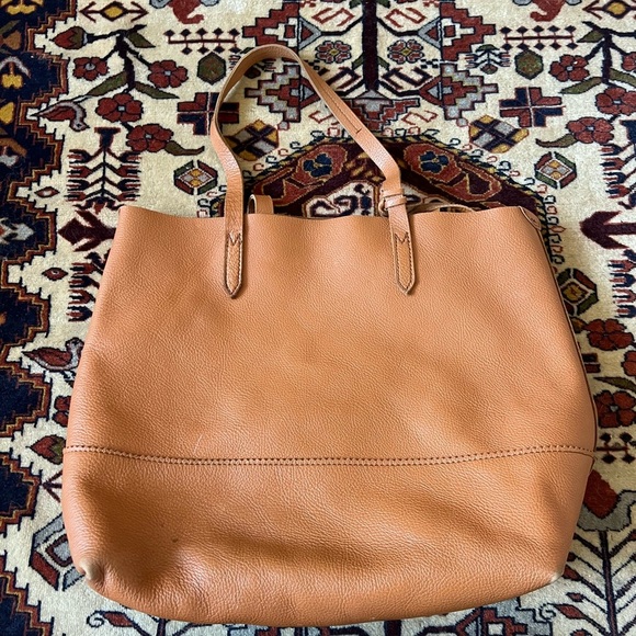 J Crew Brown Leather Tote with Wallet - Picture 2 of 7